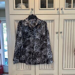Chico’s button up black and white blouse.